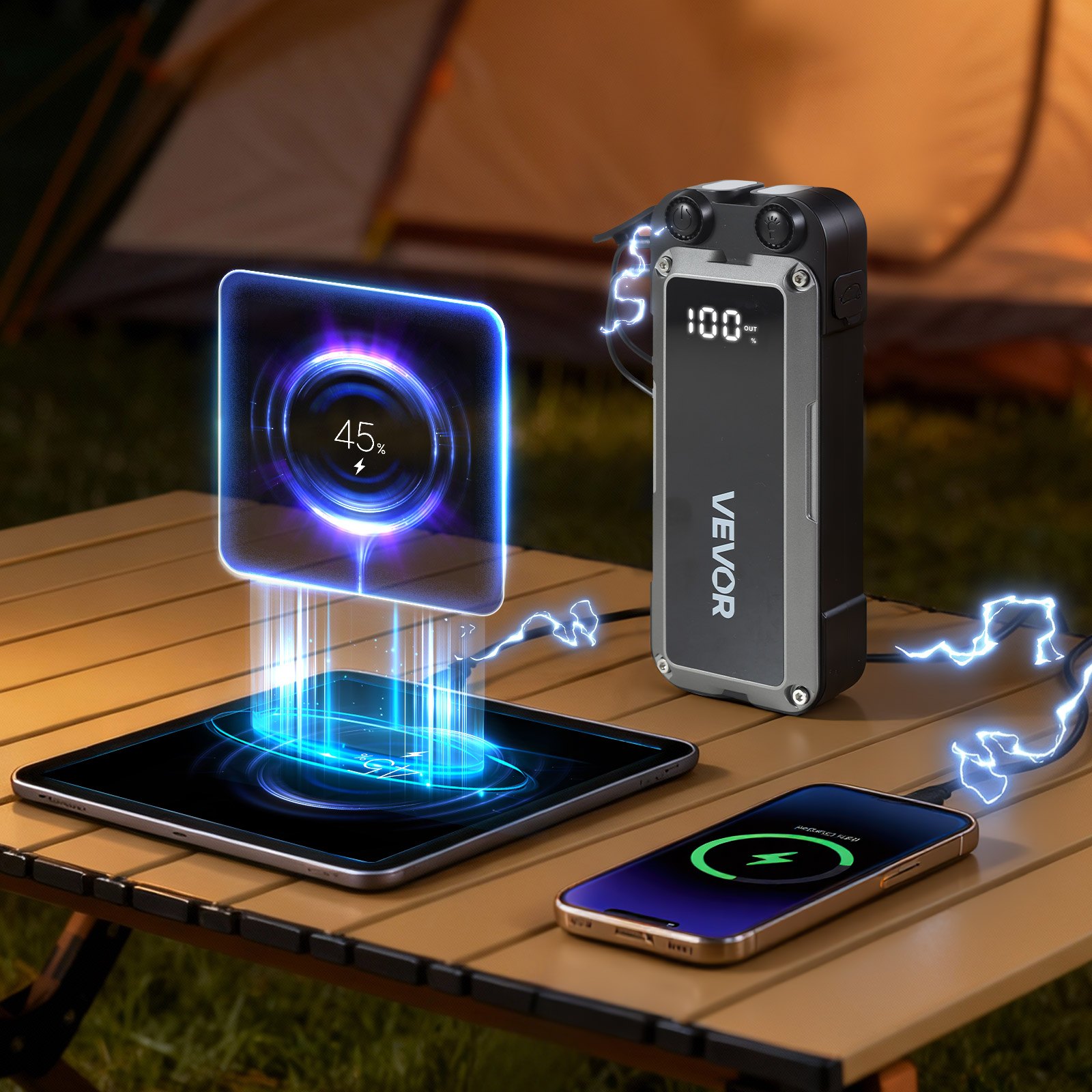 VEVOR Power Bank, urządzenie rozruchowe o szczytowym natężeniu prądu 4000 A z latarką LED i kablem do silników benzynowych o pojemności do 10 l/diesel 8 l, przenośne urządzenie wspomagające z szybkim ładowaniem i zabezpieczeniem na wypadek sytuacji awaryjnych