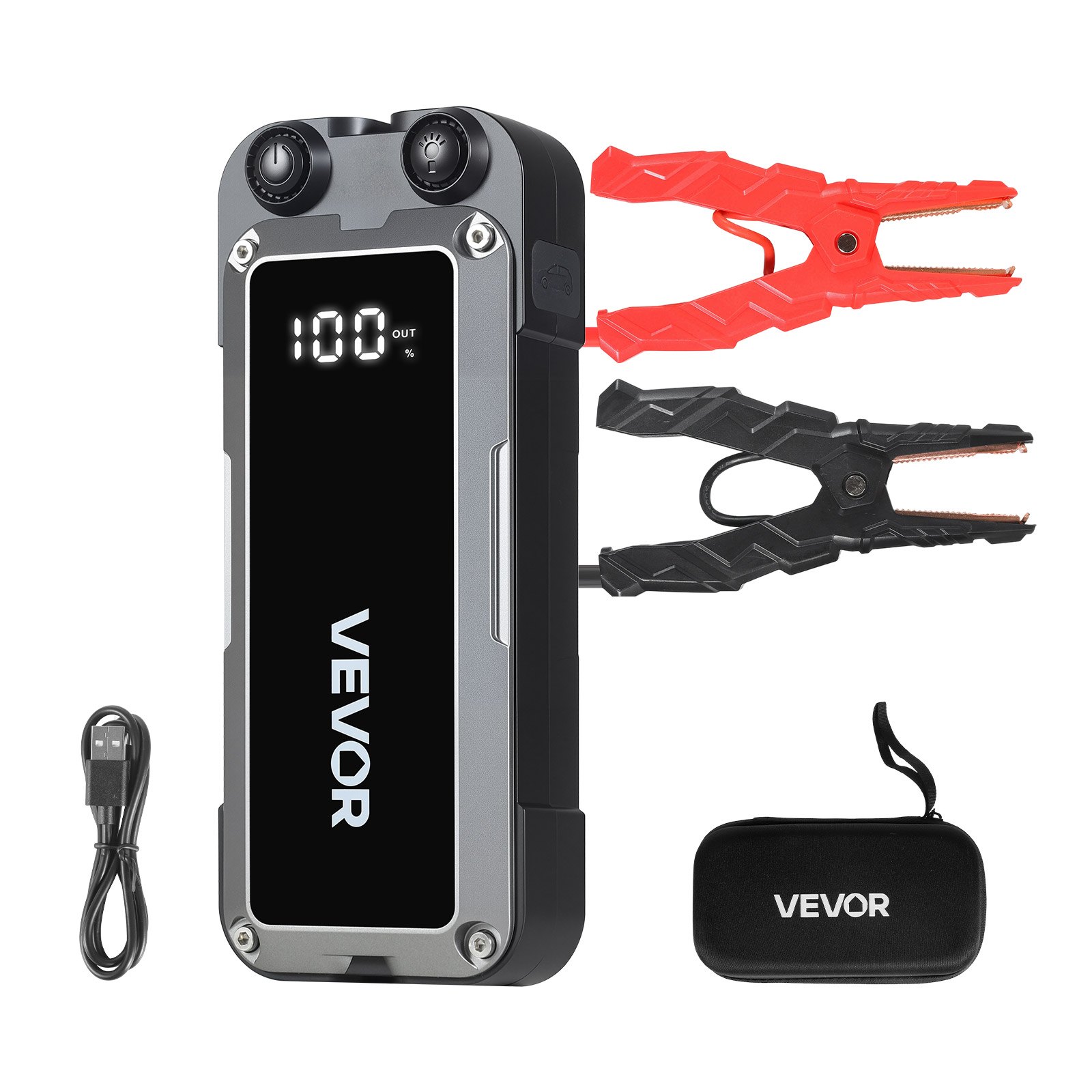 VEVOR Power Bank, urządzenie rozruchowe o szczytowym natężeniu prądu 4000 A z latarką LED i kablem do silników benzynowych o pojemności do 10 l/diesel 8 l, przenośne urządzenie wspomagające z szybkim ładowaniem i zabezpieczeniem na wypadek sytuacji awaryjnych