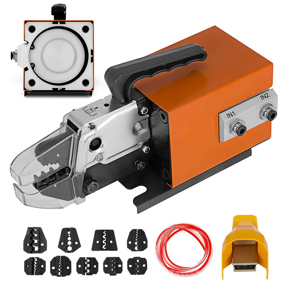 VEVOR Pneumatic Crimping Tool Am-10, Air-powered cable lug crimping machine for crimping up to 16 mm², Pneumatic crimping pliers machine with 10 die sets