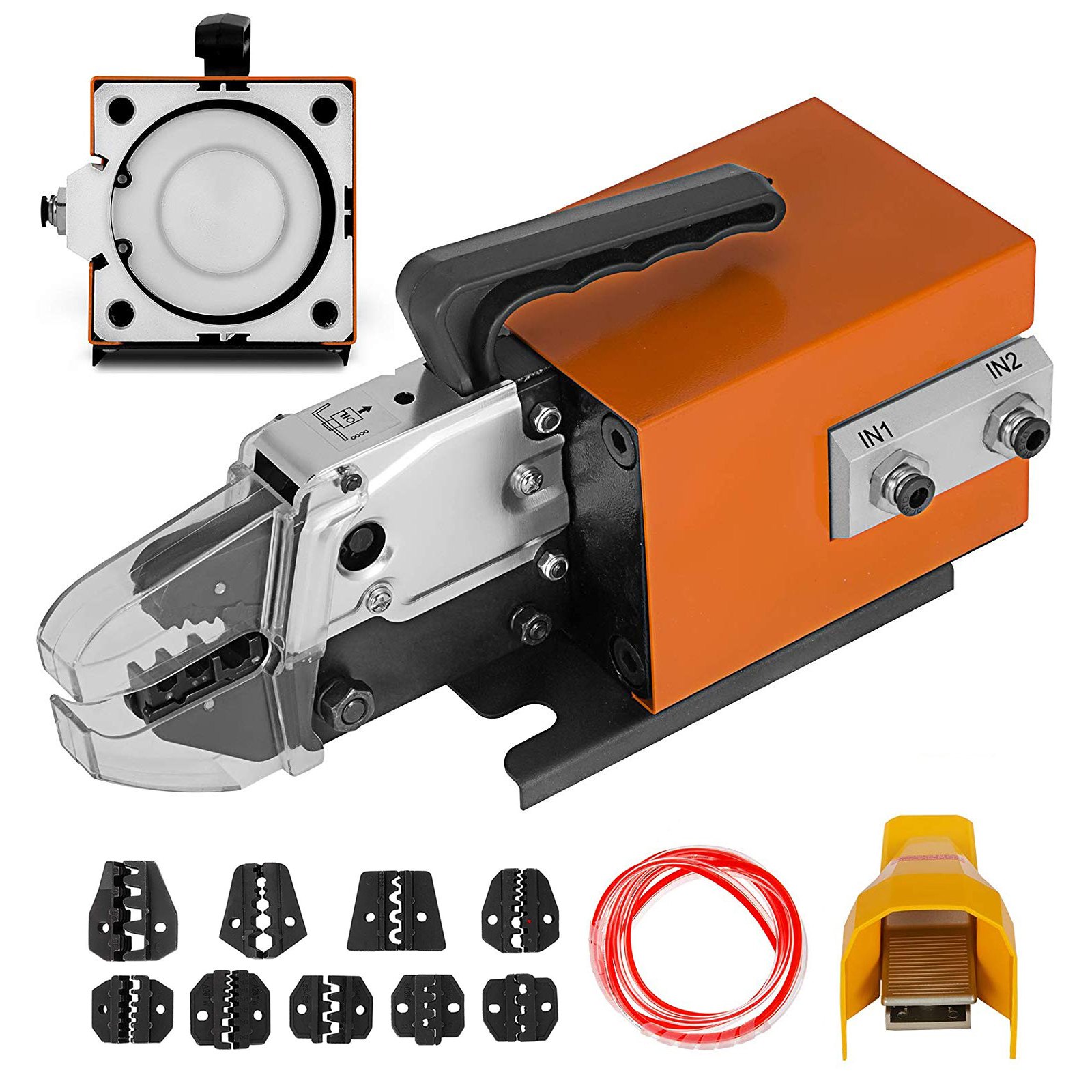 VEVOR Pneumatic Crimping Tool Am-10, Air-powered cable lug crimping machine for crimping up to 16 mm², Pneumatic crimping pliers machine with 10 die sets