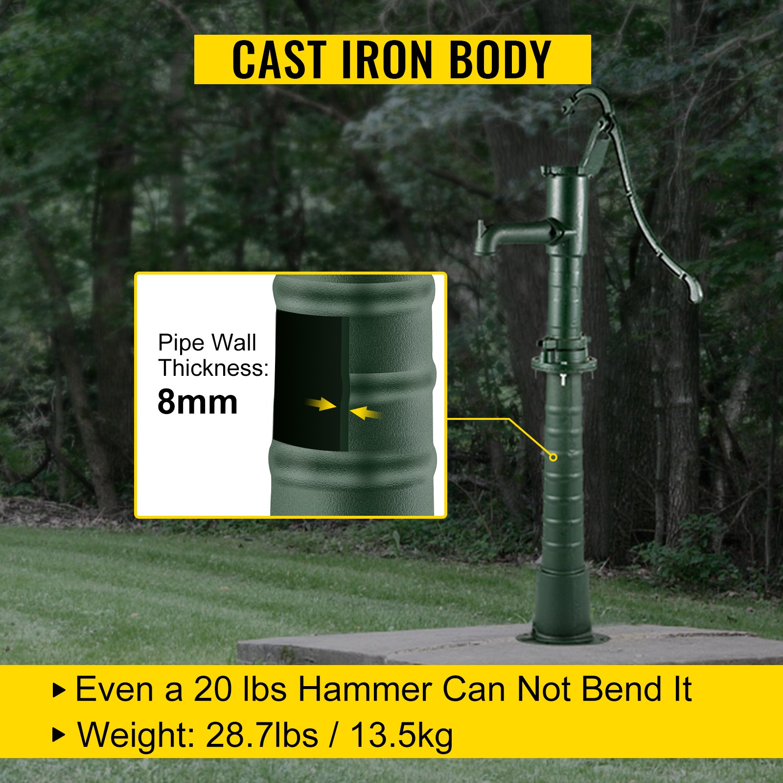 VEVOR Stojak na pompę, Żeliwo Antyczny Stojak na Ręczną Pompę Wodną, 22,86 x 22,86 x 66cm Stojak na Pompę Ogrodową, Pokryty Farbą w Sprayu Stojak na Pompę Ręczną, Grubość Ścianki Rury 8 mm z Otworami
