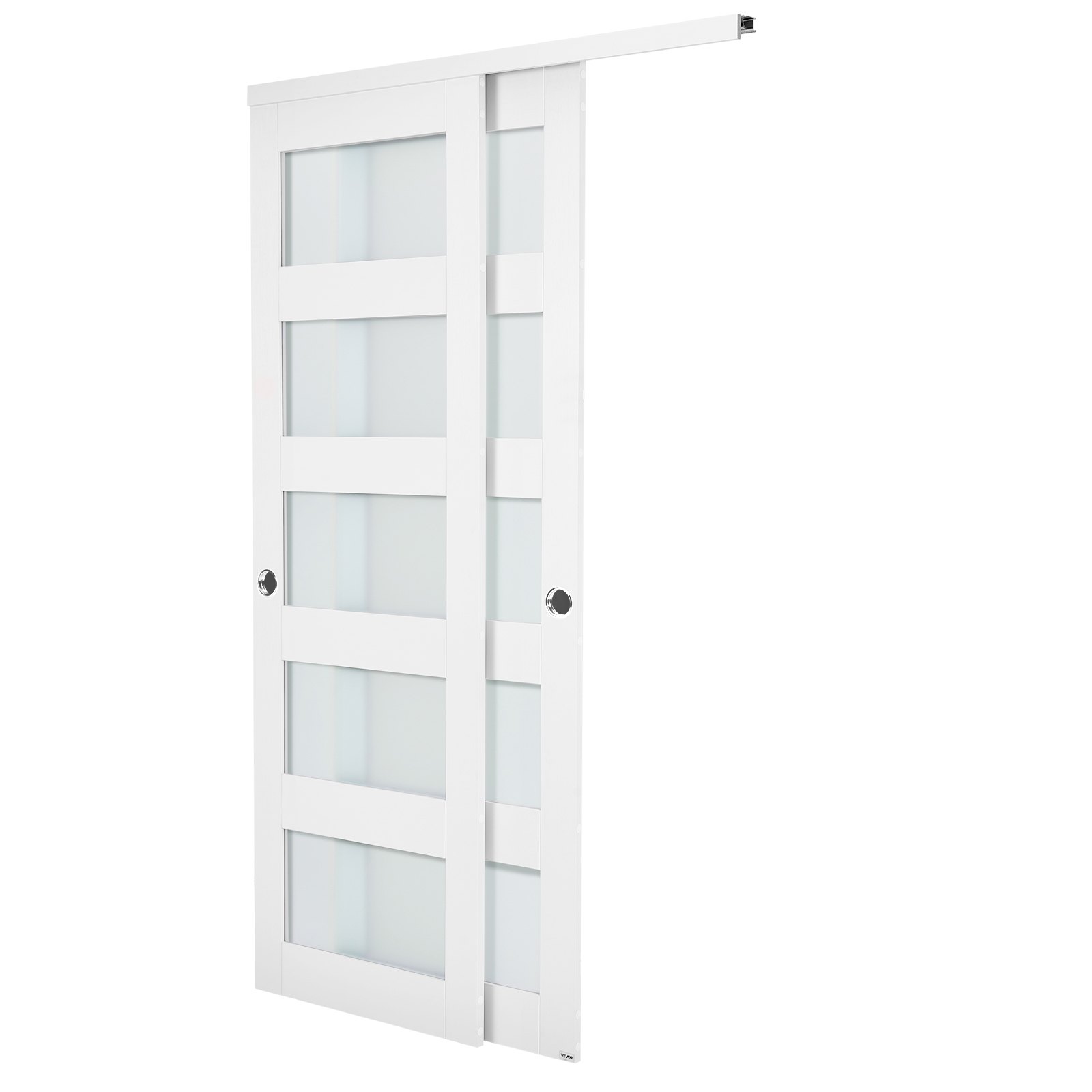 Drzwi przesuwne VEVOR 1219 mm x 2032 mm (pasujące do otworu), drzwi przesuwne z matowym szkłem, z zestawem montażowym, lite drewno i płyta MDF z wodoodporną powierzchnią z PVC do szafek, białe