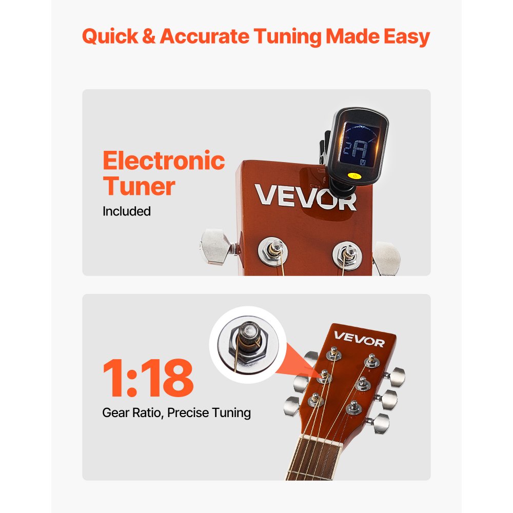 Gitara akustyczna VEVOR Dreadnought 41 in / 1041,4 mm Zestaw dla początkujących, dorosły, Sunburst