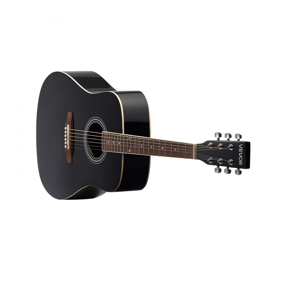 VEVOR Dreadnought Acoustic Guitar, 1041.4 mm, 6-String Black Solid Spruce Top Guitar, Beginner Bundle with Gig Bag, Tuner, Strap, Strings, Picks, Capo, Rosewood Fingerboard, for Adult Taller Player