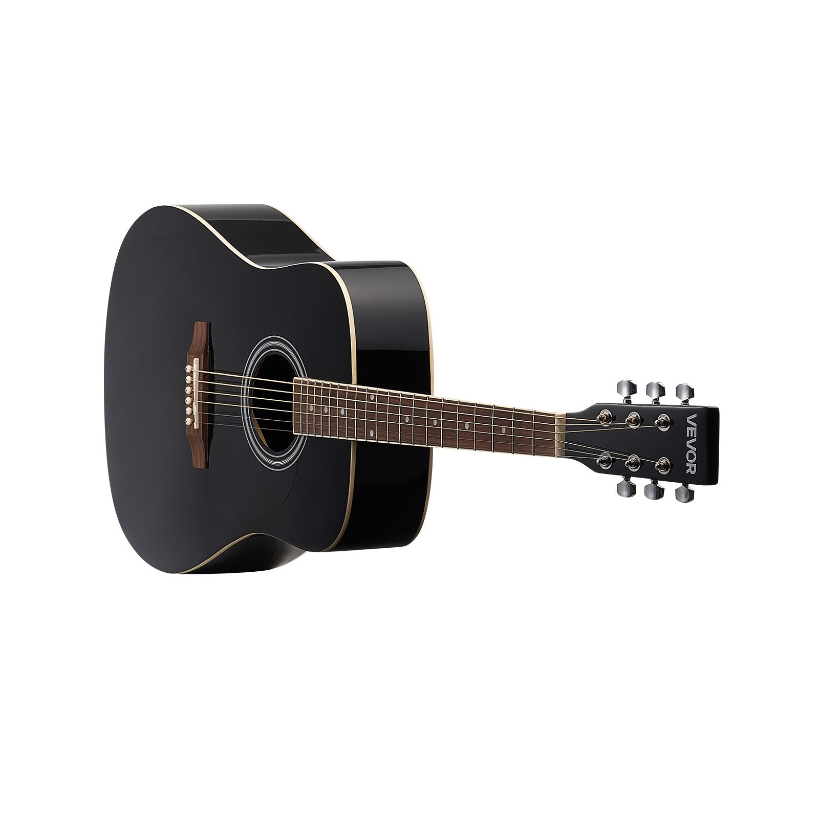 VEVOR Dreadnought Acoustic Guitar, 1041.4 mm, 6-String Black Solid Spruce Top Guitar, Beginner Bundle with Gig Bag, Tuner, Strap, Strings, Picks, Capo, Rosewood Fingerboard, for Adult Taller Player