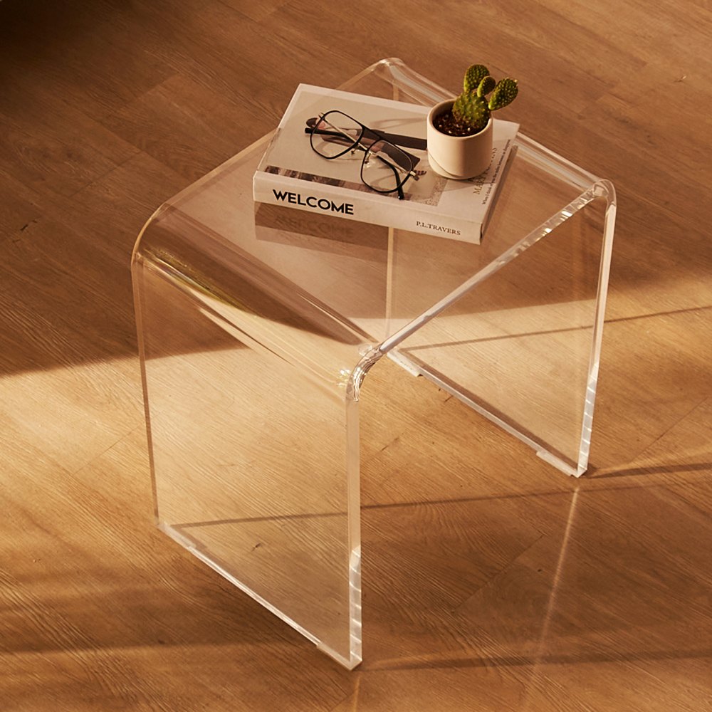 VEVOR Stolik kawowy akrylowy 415 x 305 x 460 mm, stolik boczny w kształcie litery U, przezroczysty stolik kawowy na napoje, jedzenie, przekąski, stosowany w salonie, sypialni, gabinecie itp.