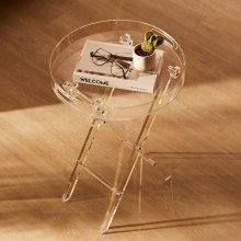 Akrylowy składany stół VEVOR z tacą φ40 x 58 cm, akrylowy stolik boczny ze składaną nogą w kształcie litery X, akrylowy stolik boczny na kawę, napoje, jedzenie, przekąski, stolik kawowy do salonu, sypialni itp.