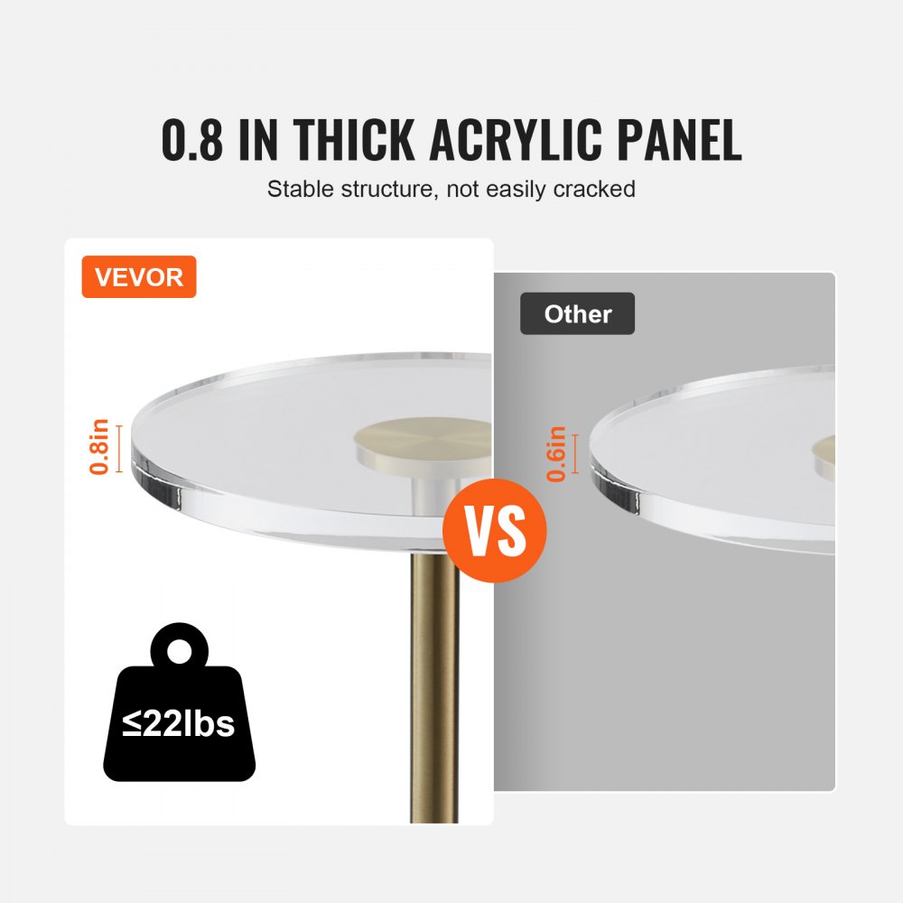 VEVOR Przezroczysty stolik boczny z akrylu, akrylowy stolik boczny z solidną podstawą, okrągły blat o wymiarach φ302 x 20 mm, wysokość 543 mm, do kawy, napojów, jedzenia, przekąsek, odpowiedni do salonu i jadalni