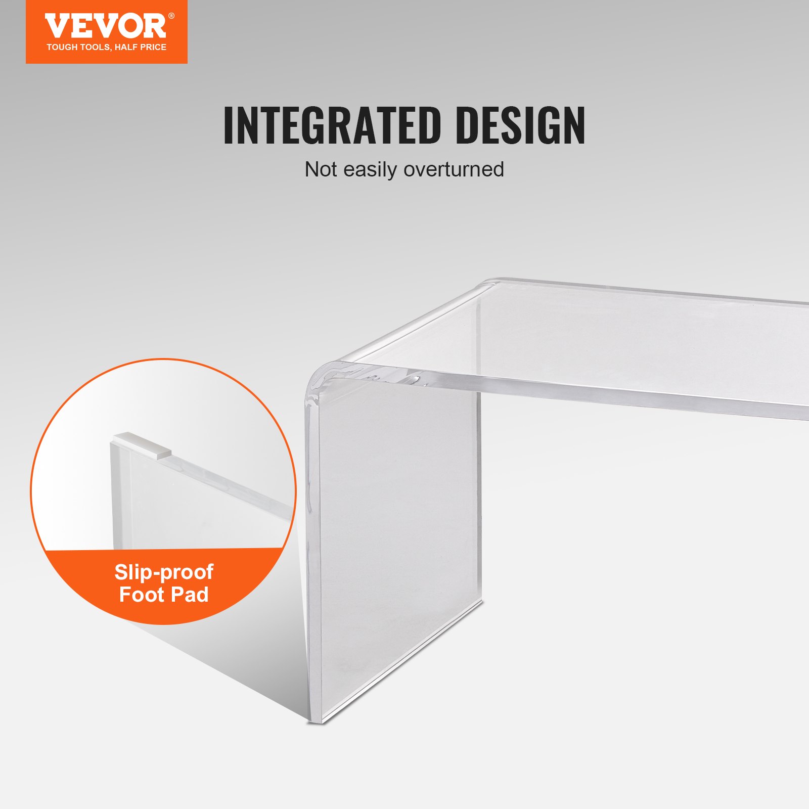 VEVOR Side Table 813 x 401 x 414 mm, U-shaped Acrylic Side Table, Transparent Coffee Table for Drinks, Food, Snacks, Used in Living Room, Bedroom, Study etc.