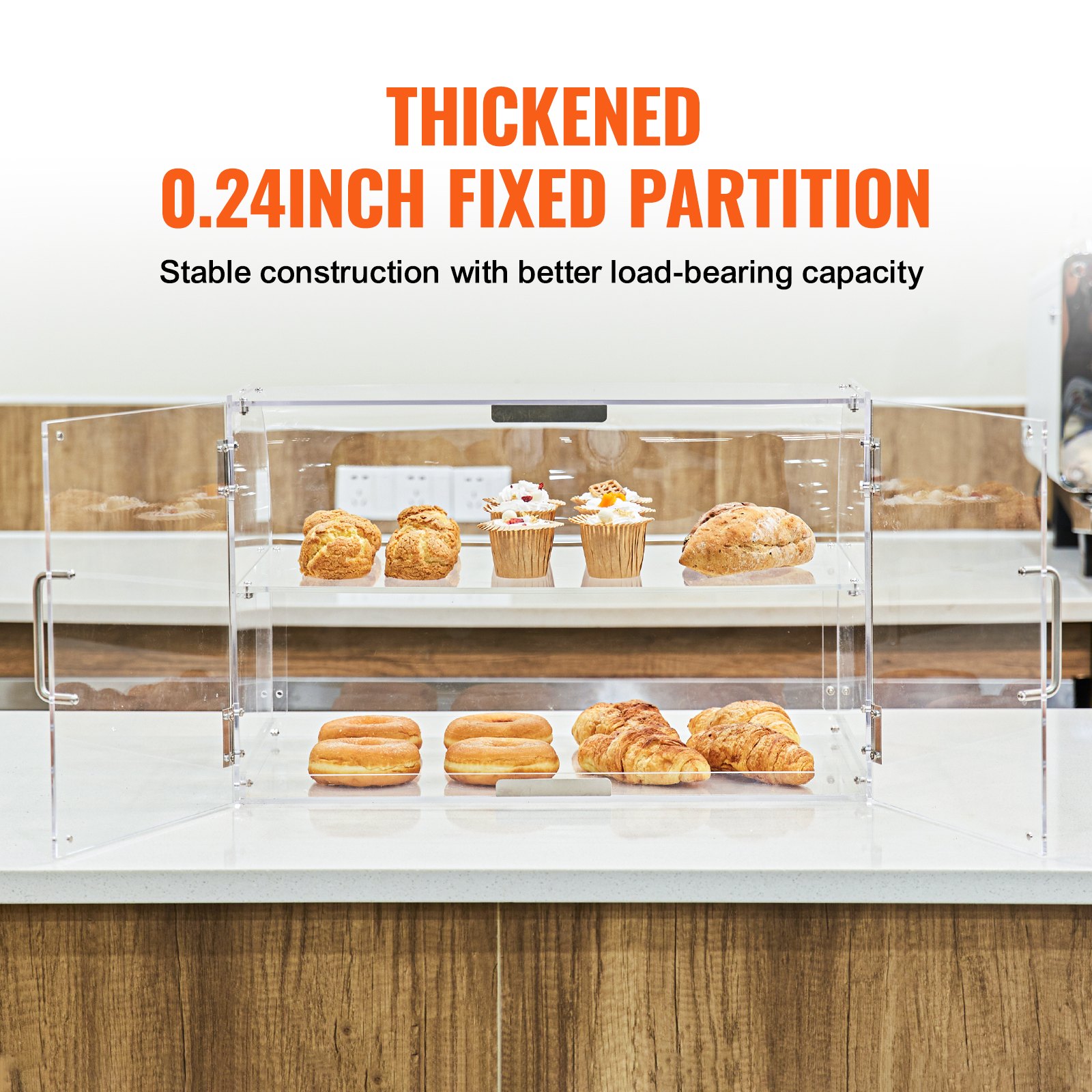 VEVOR 2-tier pastry display case, commercial bakery display case 558 x 356 x 356 mm, acrylic display case with sturdy double hinges, bakery confectionery display case for donut bagels, cakes, cookies, etc.