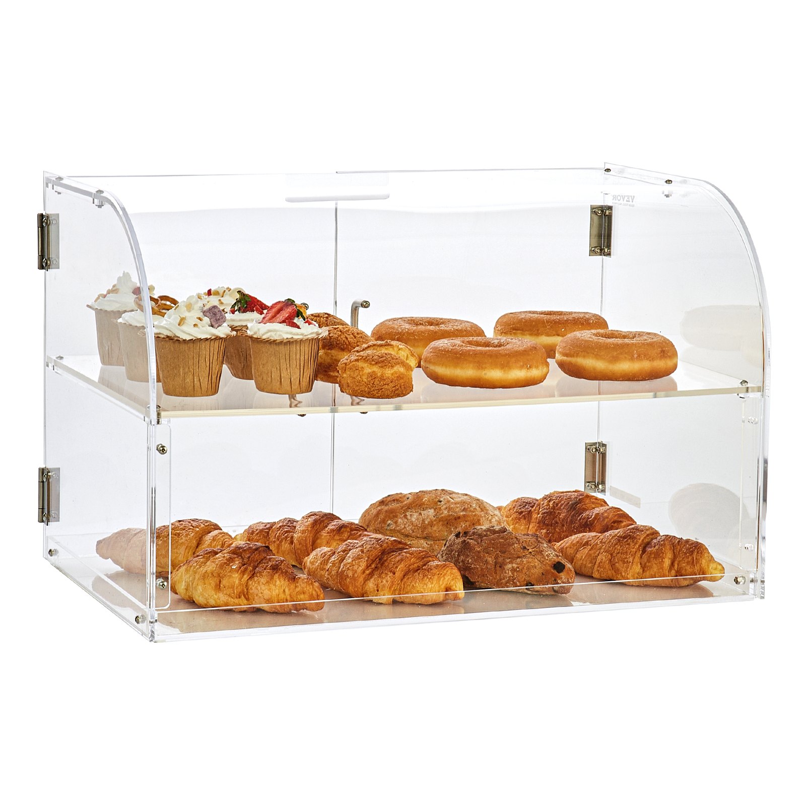 VEVOR 2-tier pastry display case, commercial bakery display case 558 x 356 x 356 mm, acrylic display case with sturdy double hinges, bakery confectionery display case for donut bagels, cakes, cookies, etc.