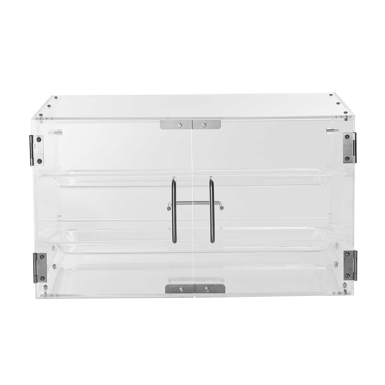 VEVOR 2-poziomowa witryna na ciasta, tace komercyjne 510 x 350 x 35 mm, witryna piekarnicza, akrylowa witryna z dostępem przez tylne drzwi i wyjmowanymi półkami, na pączki, bajgle, ciasta, ciasteczka itp.