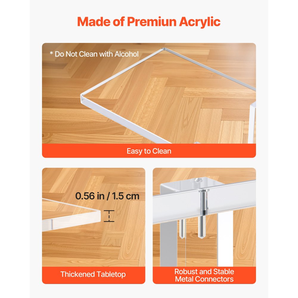 VEVOR Acrylic Console Table, 2 Tiers Narrow Side Desk with Bottom Open Storage, Modern Rectangle Acrylic End Table, Transparent Entry Desk for Foyer, Hallway, Living Room, 19.3 x 100 x 80 cm (Clear)