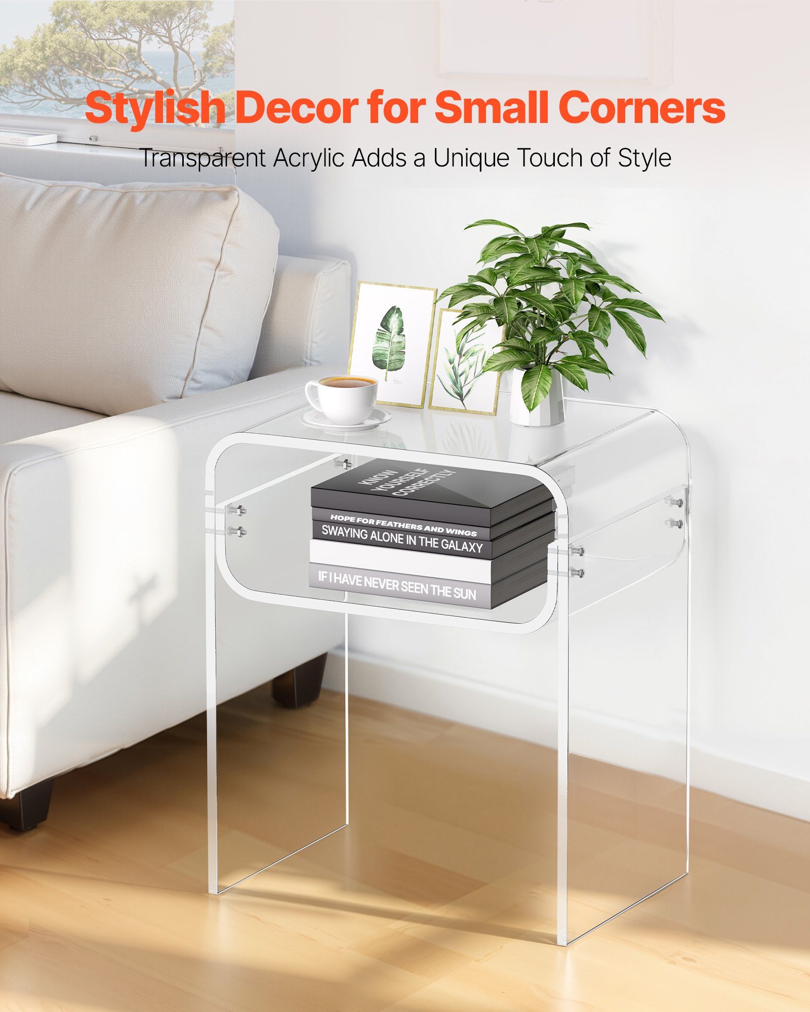 VEVOR Stolik nocny z akrylu, 2-poziomowy, przezroczysty, z półką, nowoczesny, prostokątny stolik akrylowy, gruby stolik nocny do sypialni, salonu, gabinetu, 30 x 40 x 50 cm