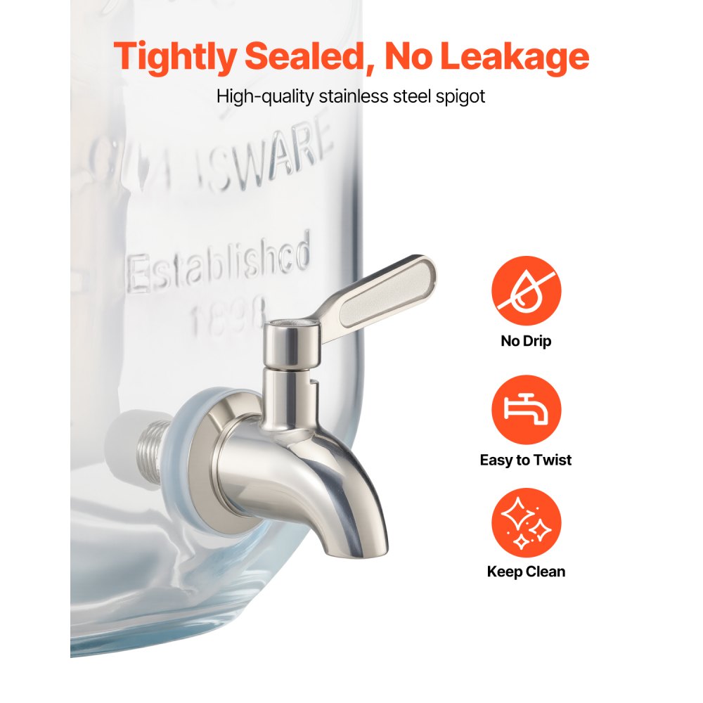 VEVOR Dystrybutor do napojów (2 x 3,8 l) na imprezy Dystrybutor soków (szklany) z kranem zapobiegającym kapaniu i drewnianą podstawką Dystrybutor wody do restauracji i na imprezy, do lemoniady, mrożonej herbaty, domowych napojów