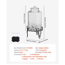 VEVOR Dystrybutor napojów 1x10L Dystrybutor soków ze stojakiem metalowym na imprezy Bary Szklane