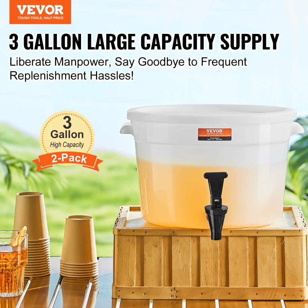 Dystrybutor napojów VEVOR, 11-litrowy dozownik do napojów na imprezy, plastikowy dozownik do soków z kranem i pokrywką, dozownik do wody z mrożoną herbatą i lemoniadą, do restauracji, hoteli, na imprezy, 2 sztuki
