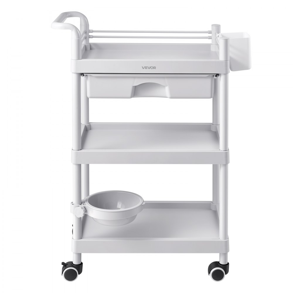 Wózek medyczny VEVOR 50 kg Wózek laboratoryjny Wózek medyczny 60x34x88 cm, wózek transportowy do kliniki, szpitala, salonu kosmetycznego, laboratorium, wózek kosmetyczny z półkami, szufladą, kółkami, tworzywo PP