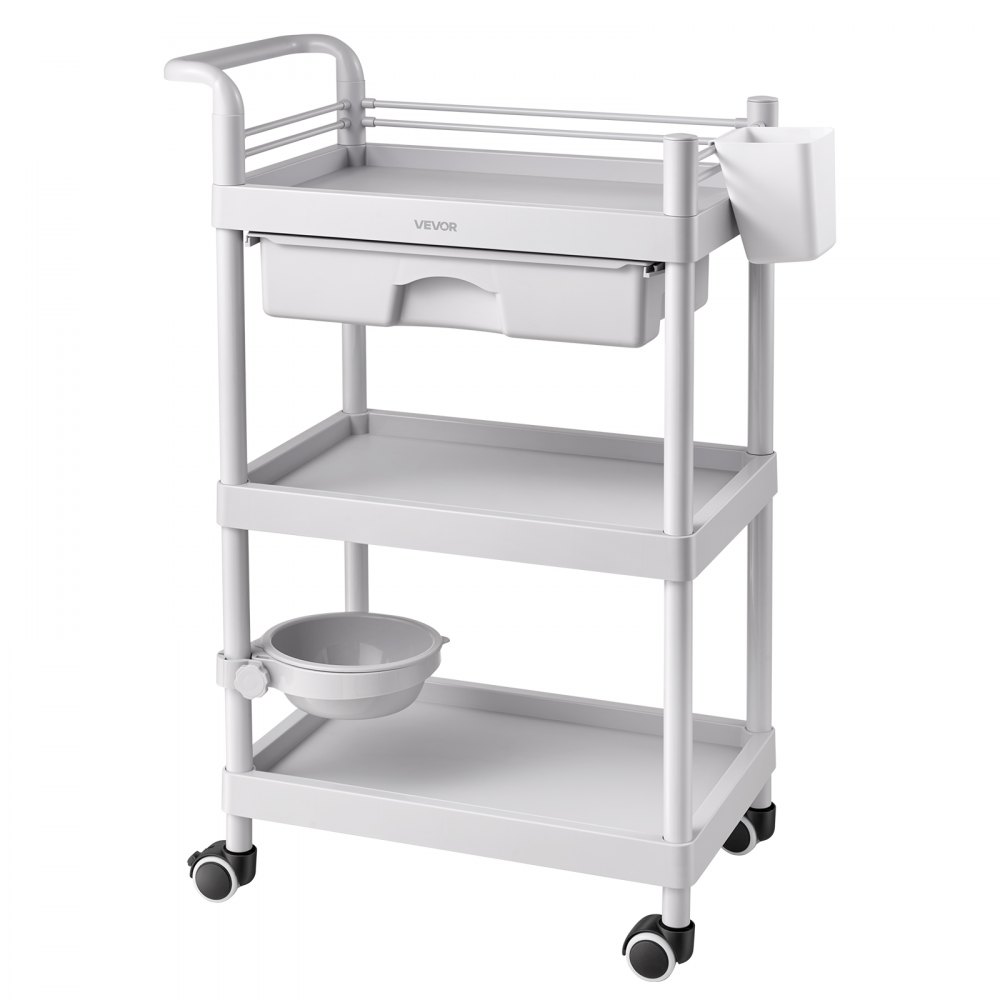 Wózek medyczny VEVOR 50 kg Wózek laboratoryjny Wózek medyczny 60x34x88 cm, wózek transportowy do kliniki, szpitala, salonu kosmetycznego, laboratorium, wózek kosmetyczny z półkami, szufladą, kółkami, tworzywo PP