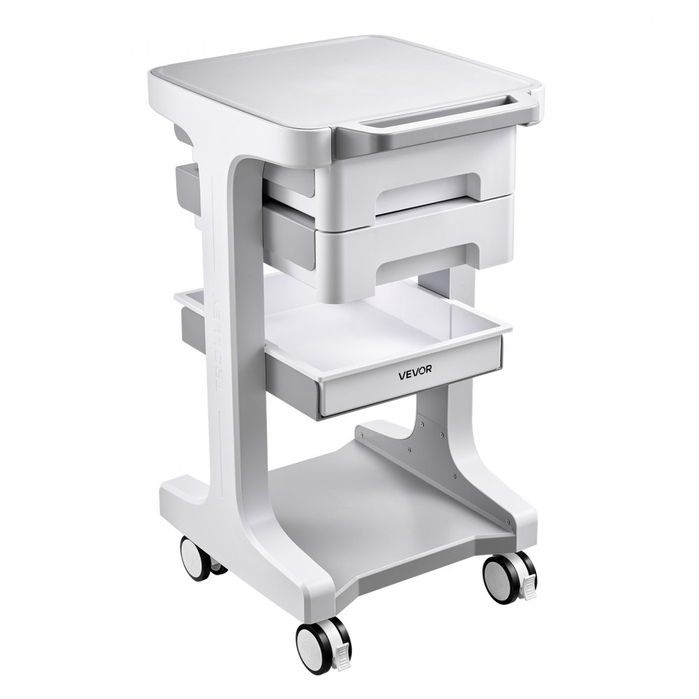 Wózek medyczny VEVOR 50 kg Wózek laboratoryjny Wózek medyczny 41x47x76 cm, do kliniki, szpitala i laboratorium, cichy wózek na kółkach z 2 szufladami, kółkami obrotowymi 360° i podwyższoną podstawą, biały