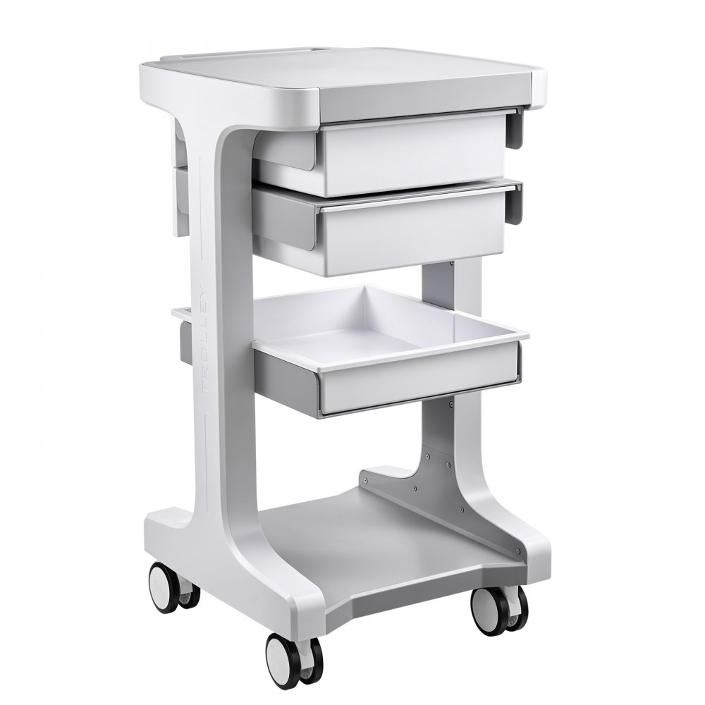 Wózek medyczny VEVOR 50 kg Wózek laboratoryjny Wózek medyczny 41x47x76 cm, do kliniki, szpitala i laboratorium, cichy wózek na kółkach z 2 szufladami, kółkami obrotowymi 360° i podwyższoną podstawą, biały
