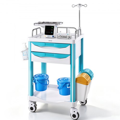Wózek medyczny VEVOR 110 kg Wózek laboratoryjny Wózek medyczny 89 x 68 x 165 cm, do szpitali, klinik i laboratoriów, cichy wózek transportowy z 2 szufladami, obrotowy 360° i blokowanymi kołami