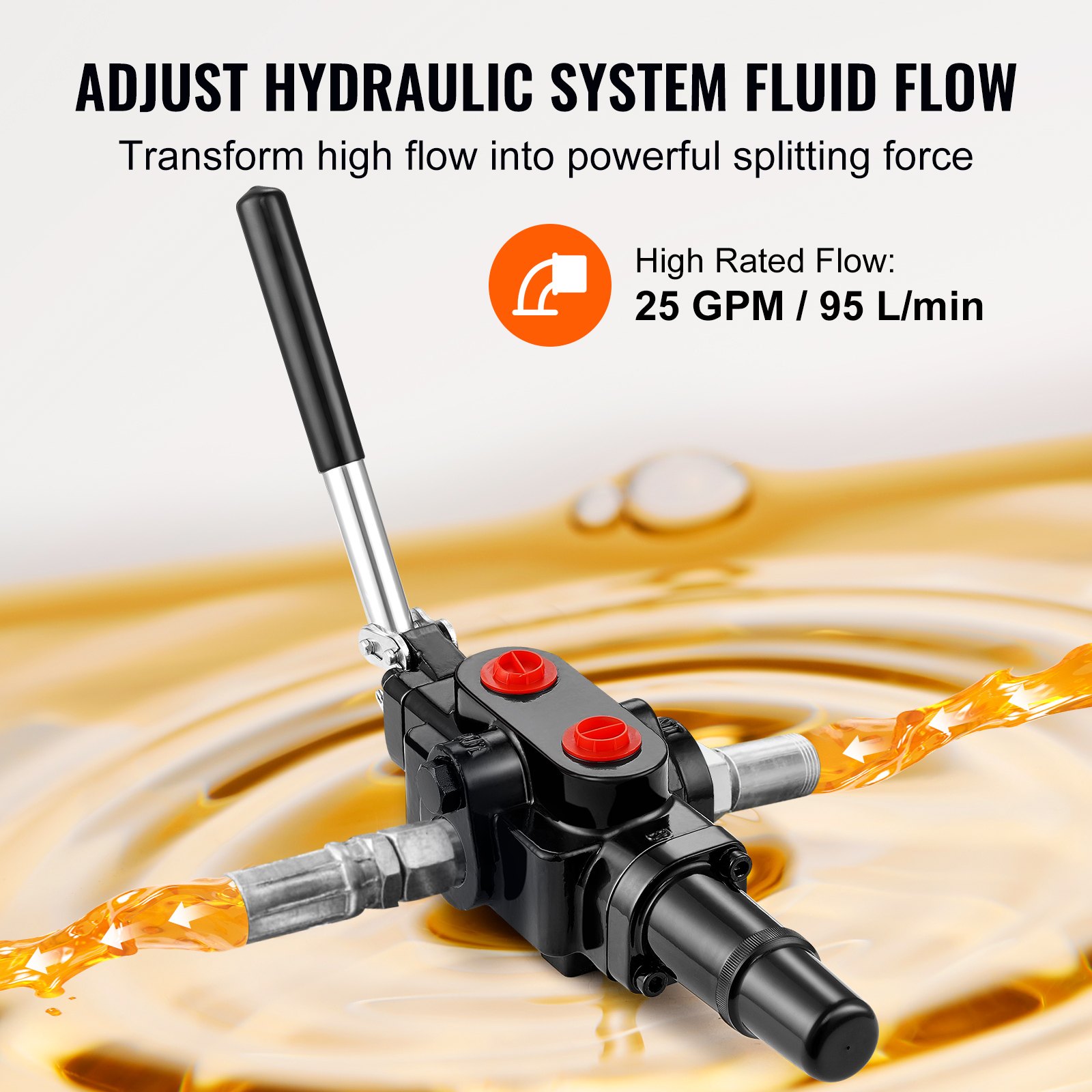 Zawór hydrauliczny do łuparki do drewna VEVOR, 1 cewka, hydrauliczny zawór sterujący kierunkiem przepływu 25 GPM, zawór hydrauliczny do ładowarki 3626 PSI, hydrauliczny zawór sterujący joystickiem do małych ciągników, ładowarek, łuparek do drewna