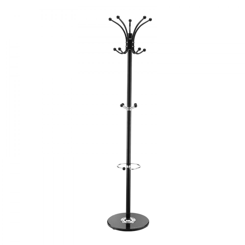 VEVOR Freestanding Coat Rack, Metal Coats Rack Stand with Umbrella Holder, Stable Marble Base & 14 Hooks, Hall Coat Tree for Entryway, Bedroom, Living Room, Stylish Coats Hanger for Hats, Scarves, Bag