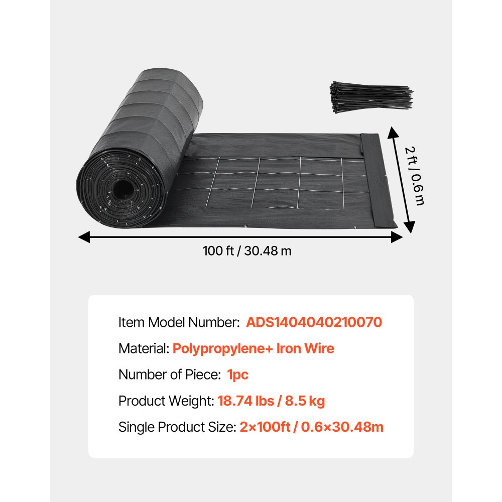 VEVOR Silt Fence Fabric Rolls, 0.6×30.5 m Backed Wire Silt Fence, Erosion Control Fencing for Sediment Retention, Industrial Grade Temporary Tough Polypropylene Fabric for Construction Job Sites