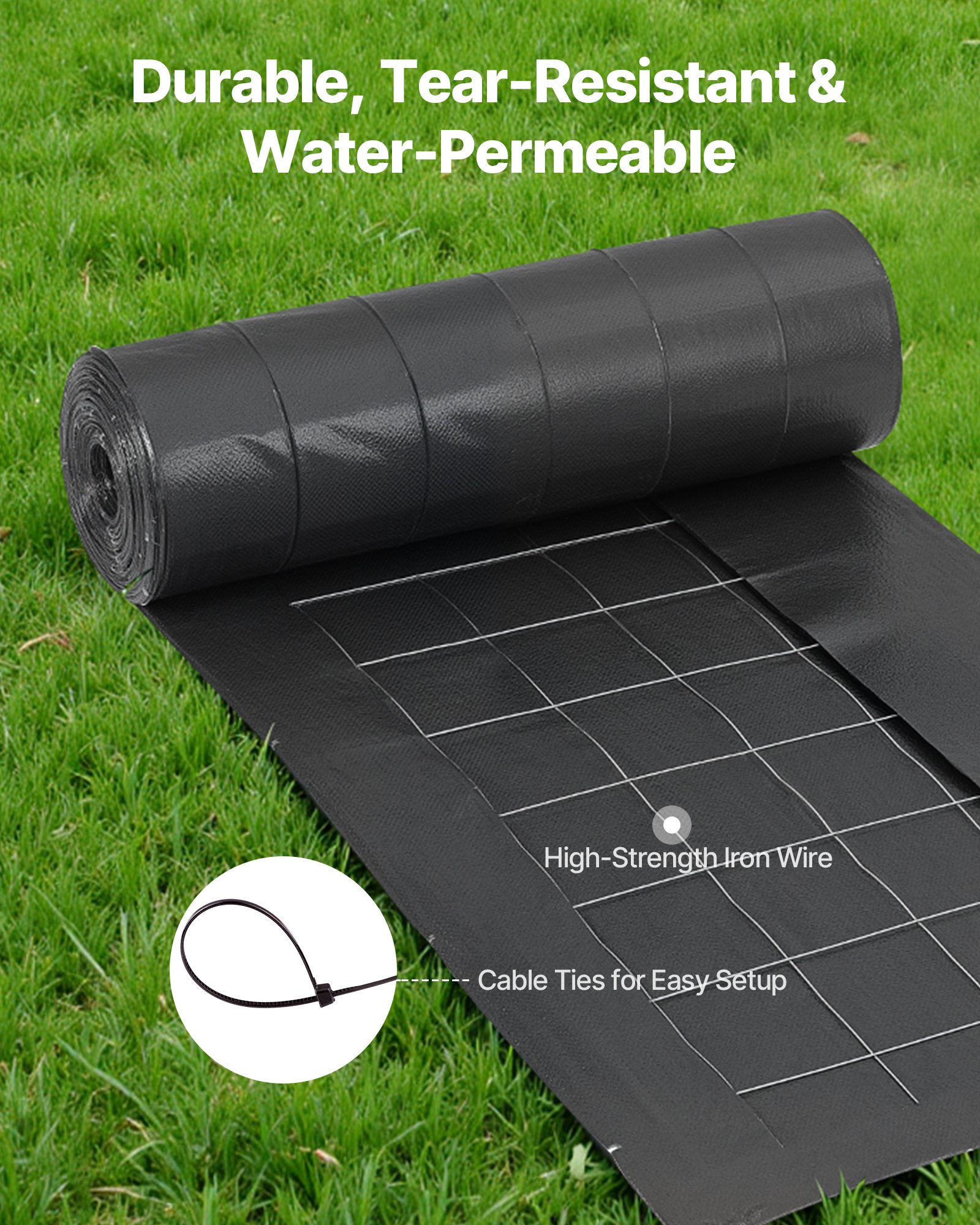 VEVOR Silt Fence Fabric Rolls, 0.6×30.5 m Backed Wire Silt Fence, Erosion Control Fencing for Sediment Retention, Industrial Grade Temporary Tough Polypropylene Fabric for Construction Job Sites