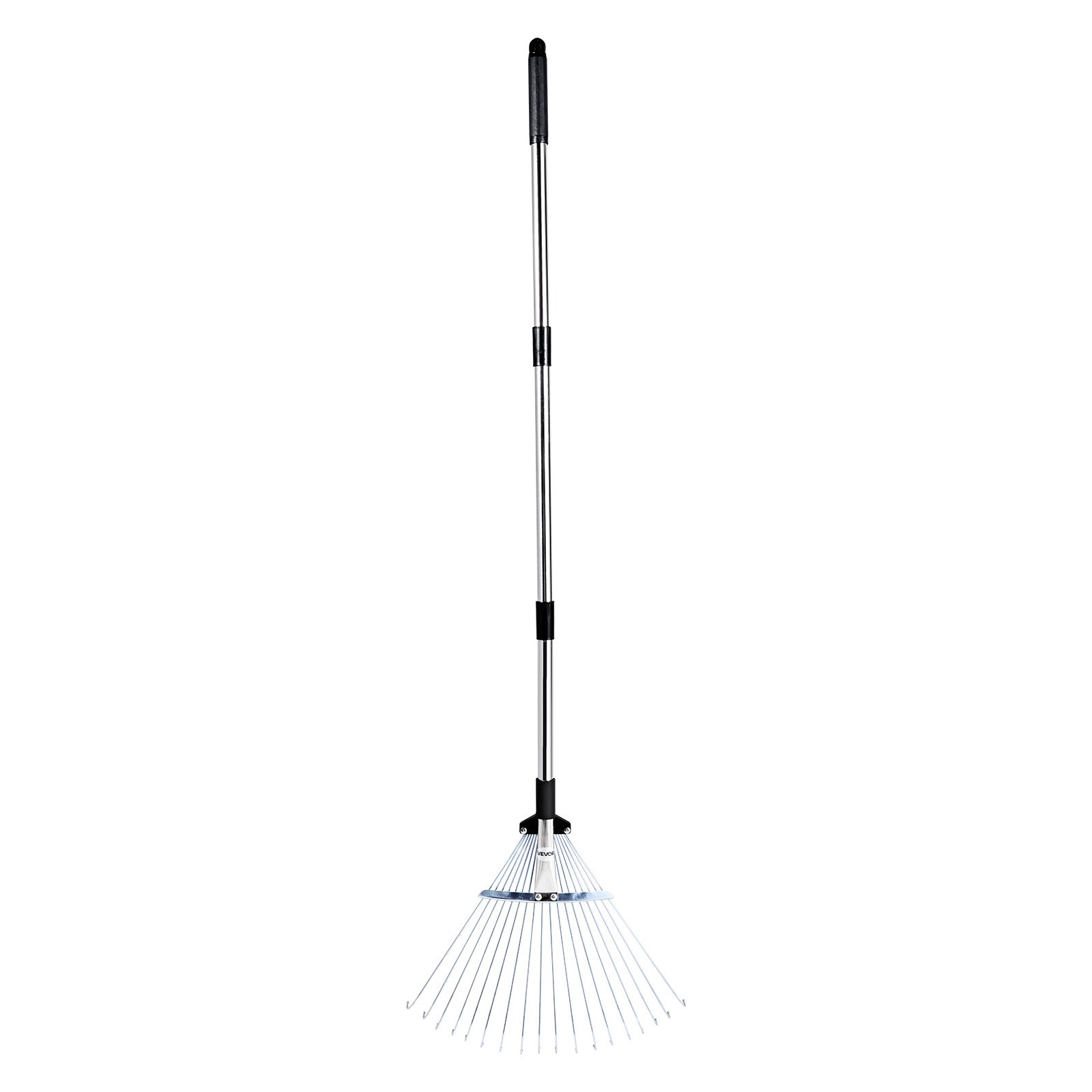 VEVOR Leaf Rake, 18 Metal Tines, Adjustable Garden Rake for Lawns with 19.5-43.5 cm Wide Head & 82-141 cm Long Handle, Heavy Duty Stainless Steel Small Leaves Tool for Gardening Camping Yard Grass