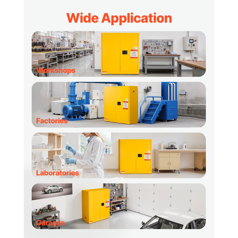 Szafka na gaśnice VEVOR, szafka na gaśnice, łatwopalna, gaśnicza (110 l) z regulowaną półką, szafy na gaśnice wykonane ze stali walcowanej na zimno i ocynkowanej, żółta szafka ochronna na materiały niebezpieczne