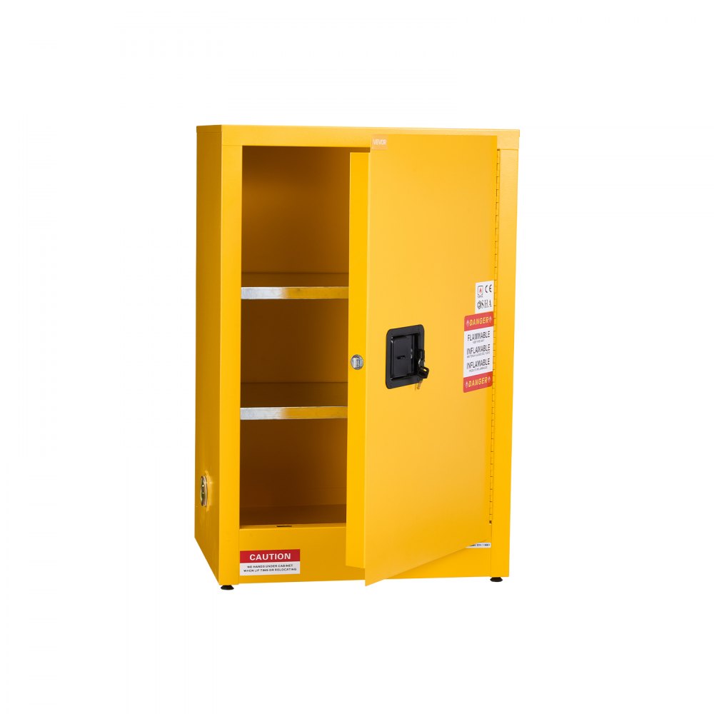 VEVOR Szafka do przechowywania materiałów łatwopalnych 49,21 l, 59 x 46 x 90 cm Szafka ognioodporna z regulowaną półką, wykonana ze stali walcowanej na zimno i ocynkowanej, do użytku komercyjnego i przemysłowego, żółta