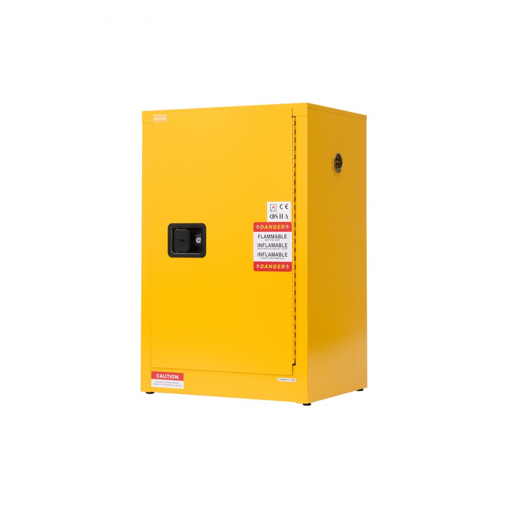 VEVOR Szafka do przechowywania materiałów łatwopalnych 49,21 l, 59 x 46 x 90 cm Szafka ognioodporna z regulowaną półką, wykonana ze stali walcowanej na zimno i ocynkowanej, do użytku komercyjnego i przemysłowego, żółta