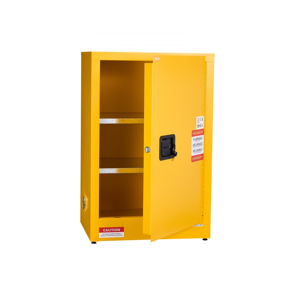 VEVOR Szafka do przechowywania materiałów łatwopalnych 49,21 l, 59 x 46 x 90 cm Szafka ognioodporna z regulowaną półką, wykonana ze stali walcowanej na zimno i ocynkowanej, do użytku komercyjnego i przemysłowego, żółta