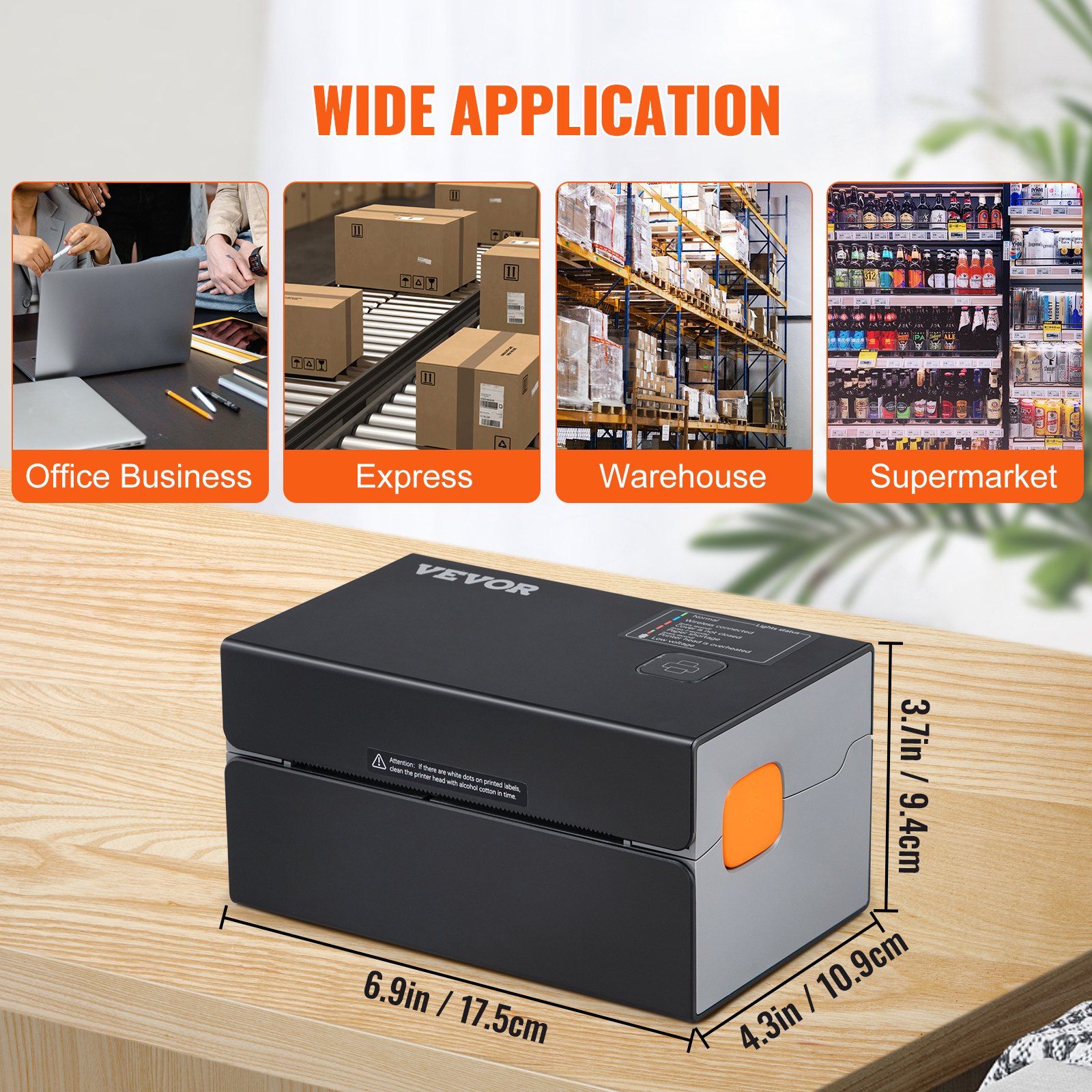 Drukarka etykiet termicznych VEVOR 175x109x94 mm Drukarka etykiet o rozdzielczości 300 DPI Drukarka etykiet wysyłkowych Bluetooth/USB Automatyczne rozpoznawanie etykiet Windows Mac OS Linux Chromebook