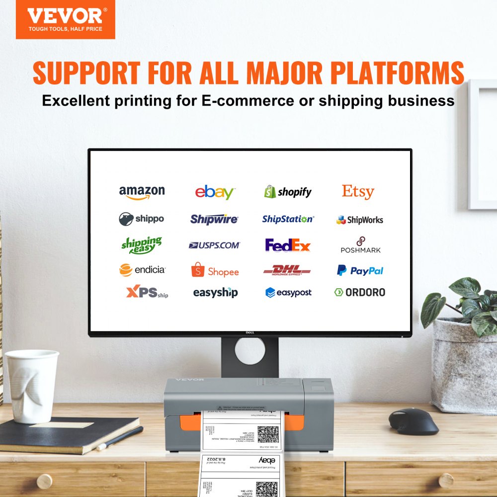 VEVOR Label Printer 40-108mm Thermal Printer 203DPI Label Printer 150mm/s Shipping Label Printer Direct Thermal Label Printer USB Automatic Label Detection Windows Mac OS Linux Chromebook