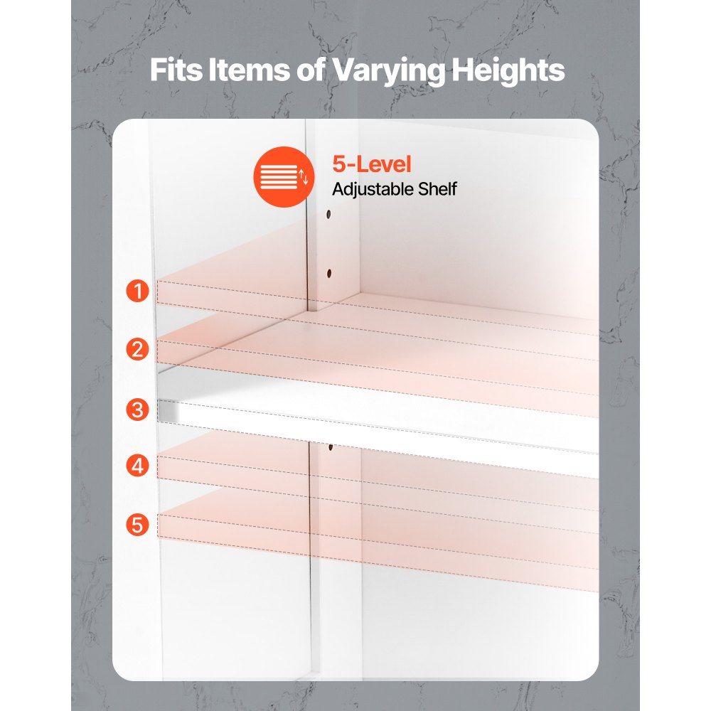 Szafka łazienkowa VEVOR 4-poziomowa drewniana z 2 drzwiami, 2 szufladami i regulowaną półką, szafka dolna do kuchni/salonu/przedpokoju, szafka kuchenna do przechowywania, biała