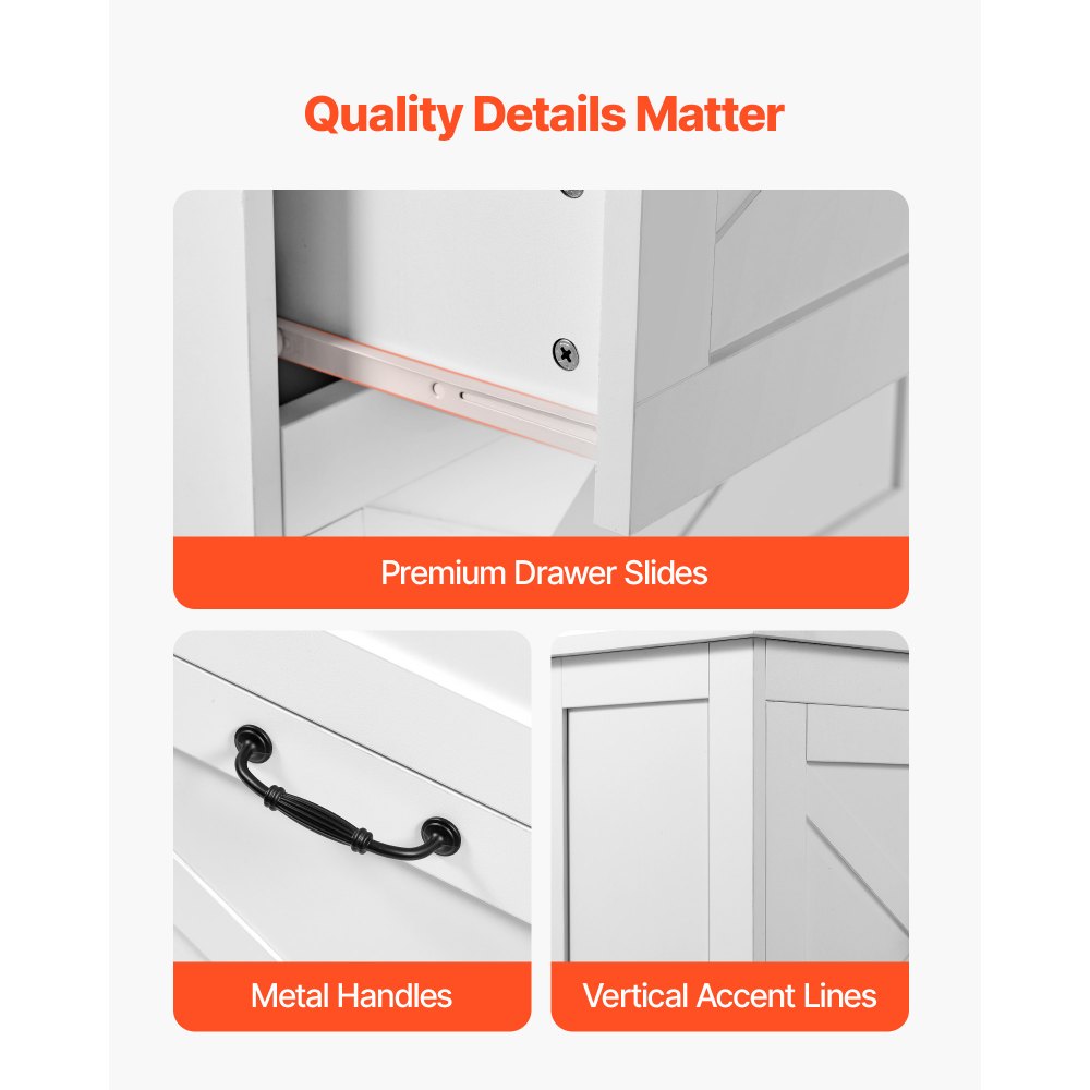 Szafka łazienkowa VEVOR 4-poziomowa drewniana z 2 drzwiami, 2 szufladami i regulowaną półką, szafka dolna do kuchni/salonu/przedpokoju, szafka kuchenna do przechowywania, biała