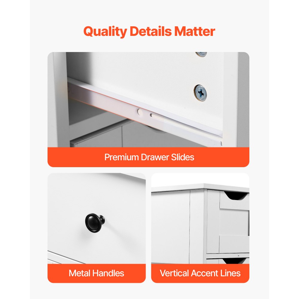 Szafka łazienkowa VEVOR z 4 poziomami drewna, 2 drzwiami, 4 szufladami i regulowaną półką, szafka dolna do kuchni/salonu/przedpokoju, szafka kuchenna do przechowywania, biała