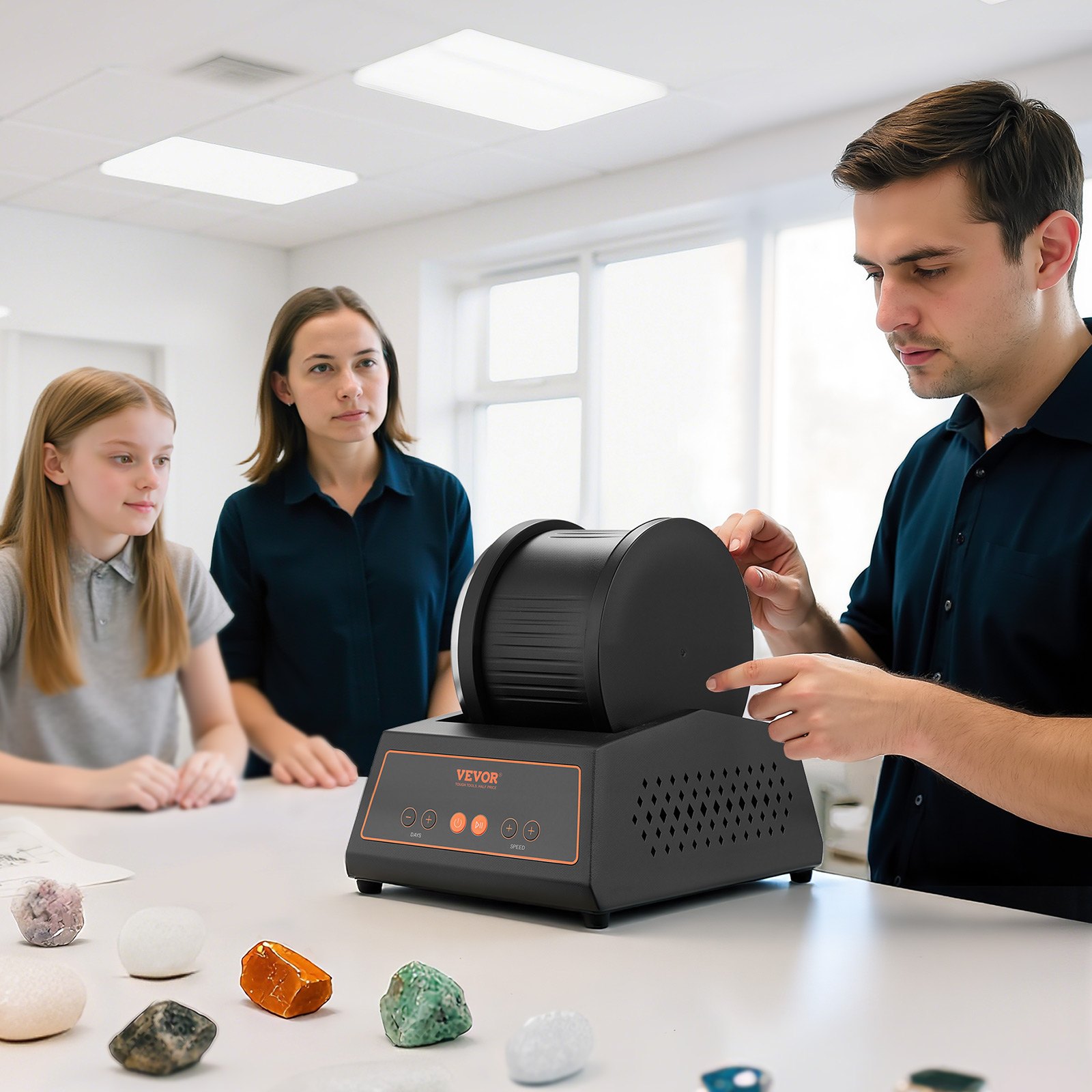 VEVOR Rock Tumbler Kit, 4lbs Rock Polishing Kit, 4 Speed Settings 9-Day Polishing Timer Stone Polishing Kit, Belt-Free Rock Polisher with Adapter & Overload Protection, Rock Polisher for Adults Kids