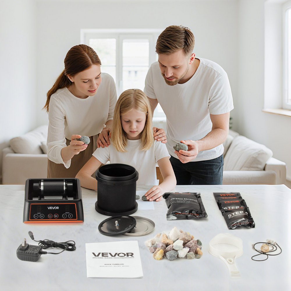 VEVOR Rock Tumbler Kit, 2 lbs Rock Polishing Kit, 4 Speed Settings 9-Day Polishing Timer Stone Polishing Kit, Rock Polisher with Rough Gemstones and Polishing Grits, Rock Polisher for Adults Kids