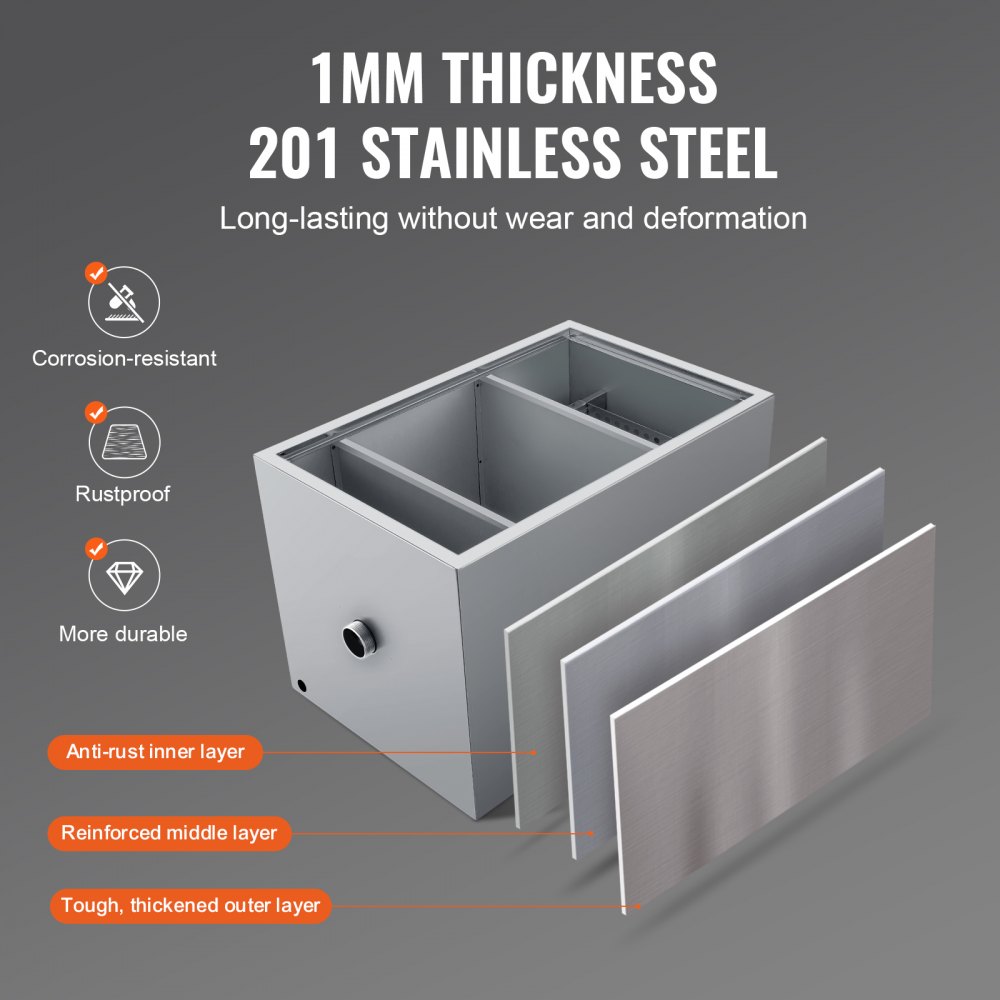 Separator tłuszczu VEVOR, komercyjny separator tłuszczu 40 funtów, separator z górnym wlotem, 9,96 GPM/min, separator tłuszczu ze stali nierdzewnej montowany pod zlewem, 10 GPM, separator wody i oleju ściekowego, do restauracji itp.