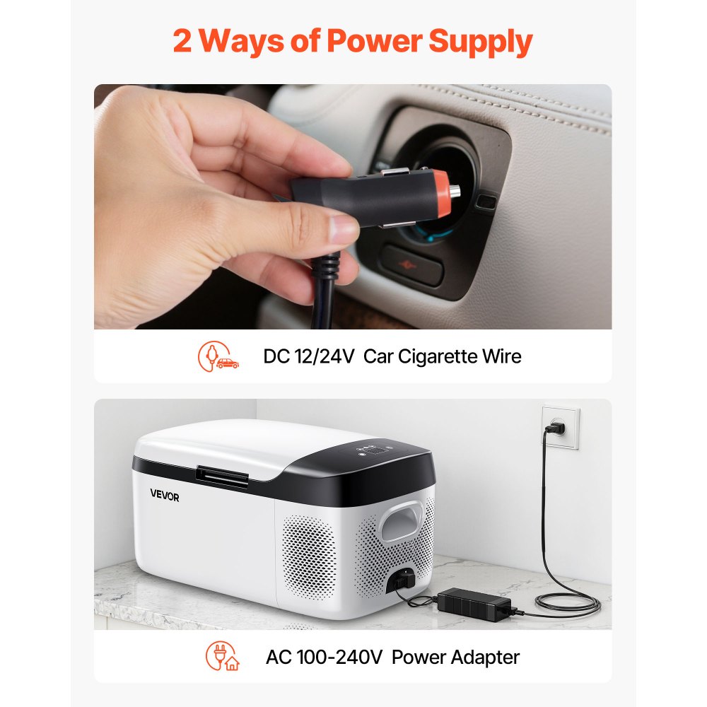 VEVOR Car Refrigerator, DC 12/24V AC100-240V Compressor Electric Cooler, -20°C to 20°C Car Fridge with APP Control, 15L Cars Freezer for RVs, Campsites, Boats, Camping, Fishing, 60W Portable Freezer