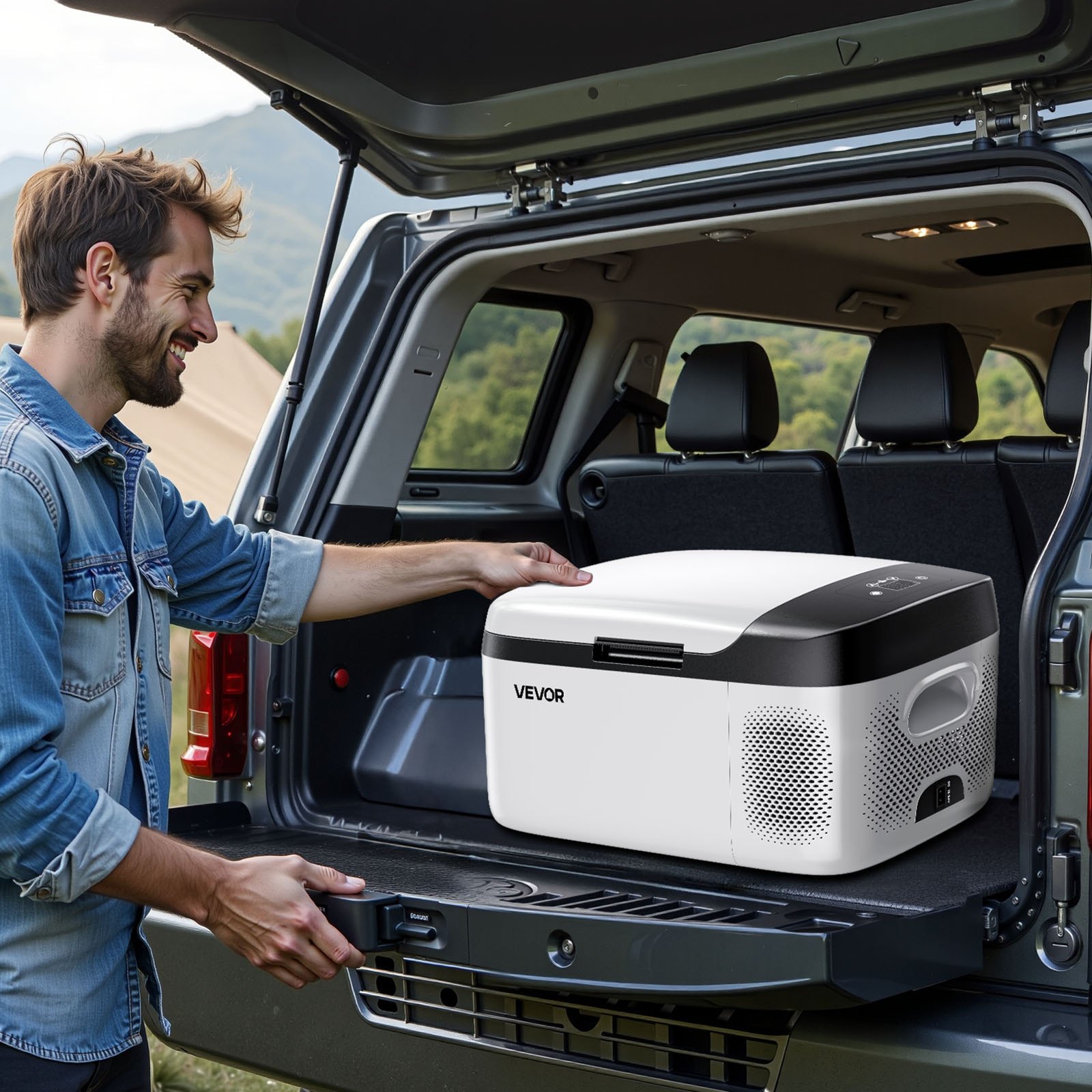 VEVOR Car Refrigerator, DC 12/24V AC100-240V Compressor Electric Cooler, -20°C to 20°C Car Fridge with APP Control, 15L Cars Freezer for RVs, Campsites, Boats, Camping, Fishing, 60W Portable Freezer