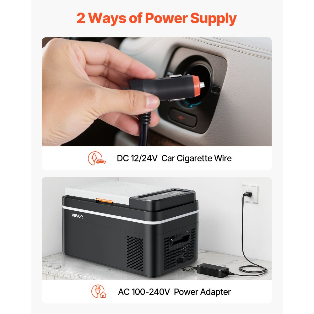 VEVOR Car Refrigerator, DC 12/24V AC100-240V Compressor Electric Cooler, -20°C to 20°C Car Fridge with APP Control, 22L Cars Freezer for RVs, Campsites, Boats, Camping, Fishing, 45W Portable Freezer
