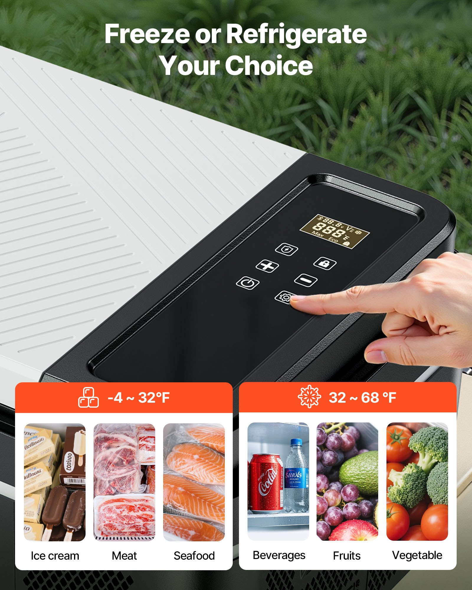 VEVOR Car Refrigerator, DC 12/24V AC100-240V Compressor Electric Cooler, -20°C to 20°C Car Fridge with APP Control, 22L Cars Freezer for RVs, Campsites, Boats, Camping, Fishing, 45W Portable Freezer