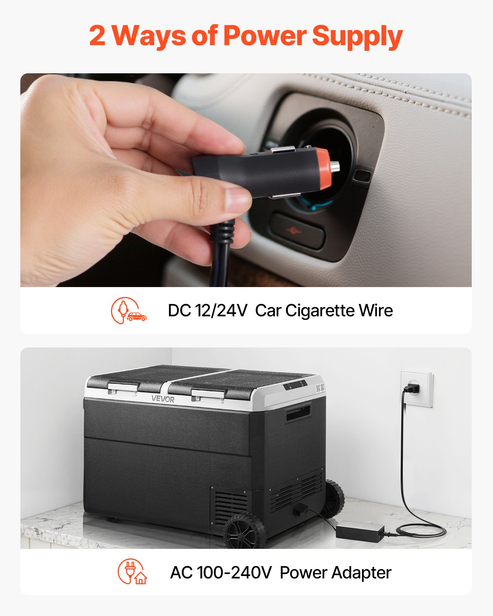 VEVOR 12 Volt Car Refrigerator, 95L Car Fridge, Dual Zone Portable Electric Cooler with Wheels and Handle, -20℃ to 20℃, 12/24V DC 100-240V AC Compressor Freezer for Outdoor, Camping, Travel, RV