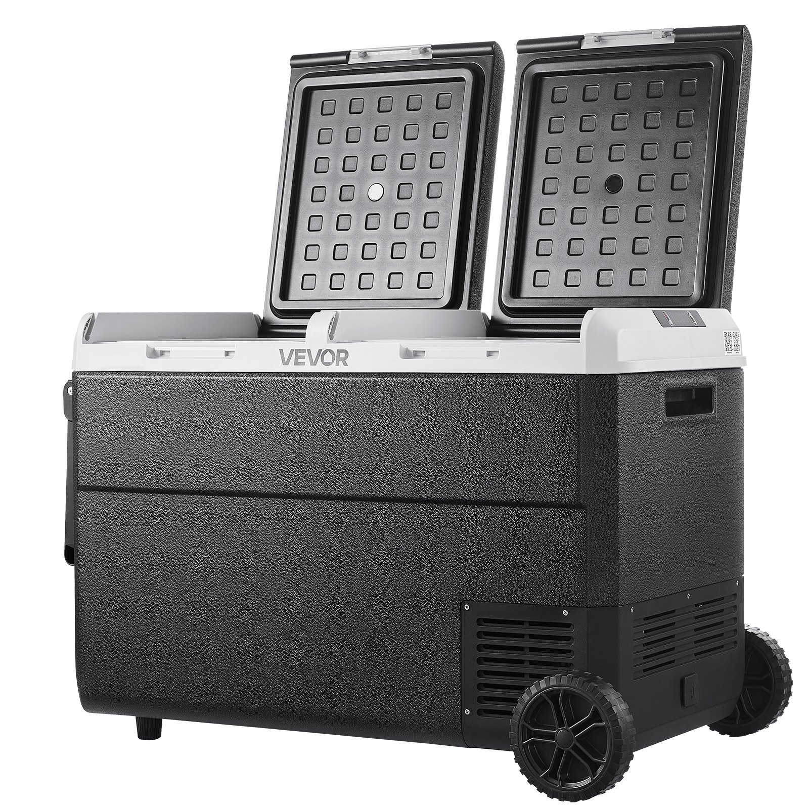 VEVOR 12 Volt Car Refrigerator, 95L Car Fridge, Dual Zone Portable Electric Cooler with Wheels and Handle, -20℃ to 20℃, 12/24V DC 100-240V AC Compressor Freezer for Outdoor, Camping, Travel, RV