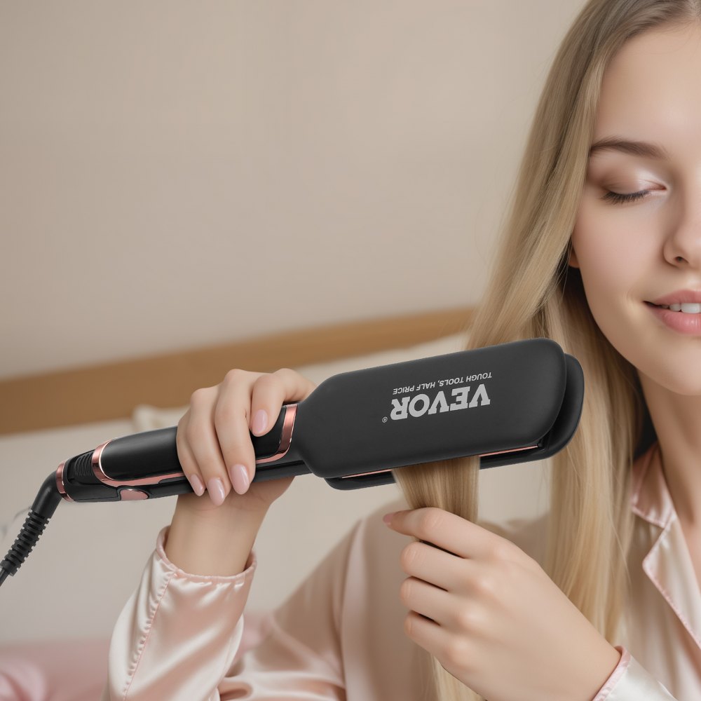 Prostownica do włosów VEVOR, 2-calowa tytanowa prostownica z technologią podczerwieni i jonami ujemnymi, szybko nagrzewająca się prostownica z wyświetlaczem LCD i 11 poziomami temperatury do salonu, domu lub w podróży